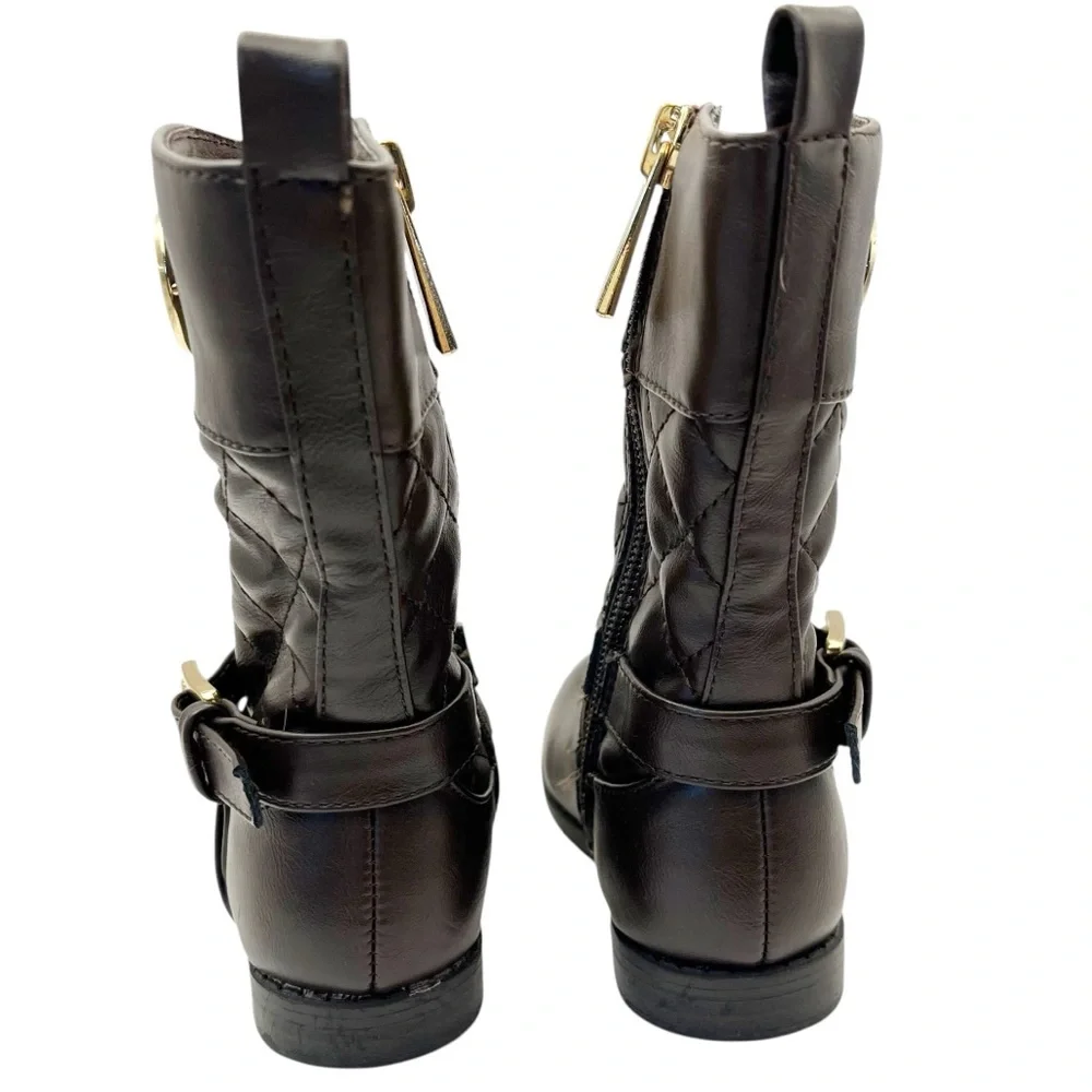 Michael Kors Boots Toddler Girl Size 5 Dark Brown Quilted Equestrian Logo Winter